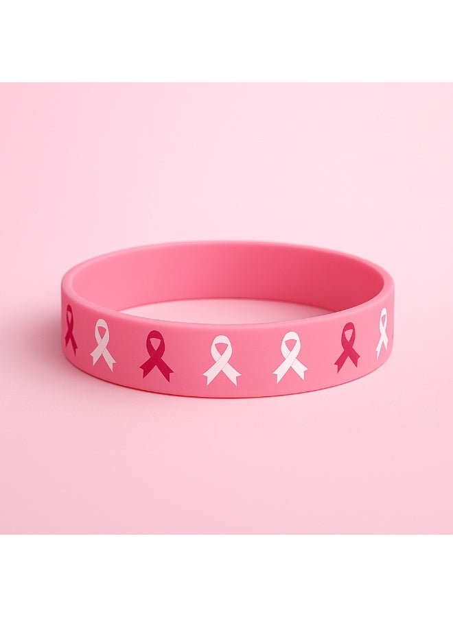 Breast Cancer Awareness Silicone Wristband – Pink & White Ribbon Pattern (Pink)