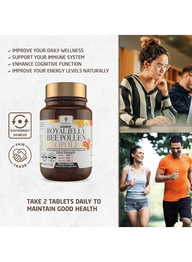 BEE & YOU Bee and You Royal Jelly Tablet, Propolis Extract, Bee Pollen, 100% Natural Superfood, Ultra Pure, Immune Support Supplement, Improve Energy, Focus, Antioxidants, Fresh, Keto, Paleo, Gluten-Free | 60ct - Image 2