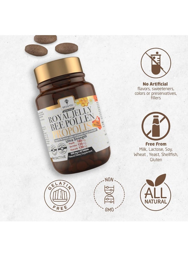 BEE & YOU Bee and You Royal Jelly Tablet, Propolis Extract, Bee Pollen, 100% Natural Superfood, Ultra Pure, Immune Support Supplement, Improve Energy, Focus, Antioxidants, Fresh, Keto, Paleo, Gluten-Free | 60ct - Image 5