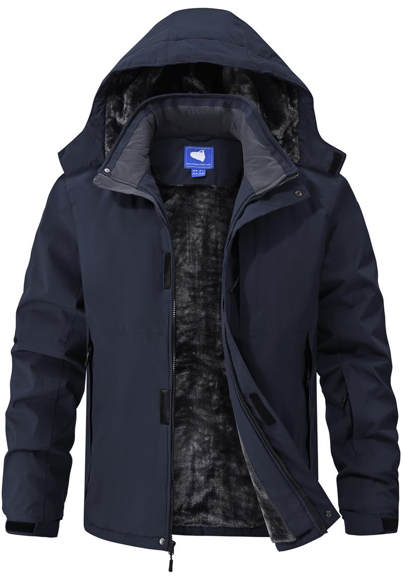 Aorga Winter Jackets Coats for Mens Waterproof Fleece Lined Ski Jackets Warm Outdoor Snow Skiing Hiking Parka Jackets Coats with Hoode Dark Blue X-Large - Image 1