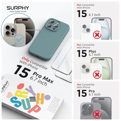 SURPHY Designed for iPhone 15 Pro Max Case Compatible with MagSafe 67 inch 2023 with 2 Pack Screen Protector Liquid Silicone Phone Case Camera Protective Soft Microfiber Lining Cactus Green - Image 3