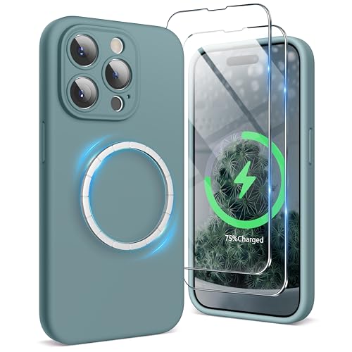 SURPHY Designed for iPhone 15 Pro Max Case Compatible with MagSafe 67 inch 2023 with 2 Pack Screen Protector Liquid Silicone Phone Case Camera Protective Soft Microfiber Lining Cactus Green - Image 1