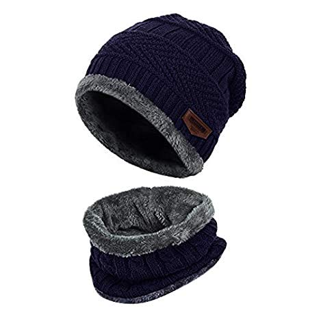 ADBUCKS Men's and Women's Snow Proof Inside Fur Wool Beanie Cap with Neck Warmer Set Knit (Blue, Free Size) - Image 2