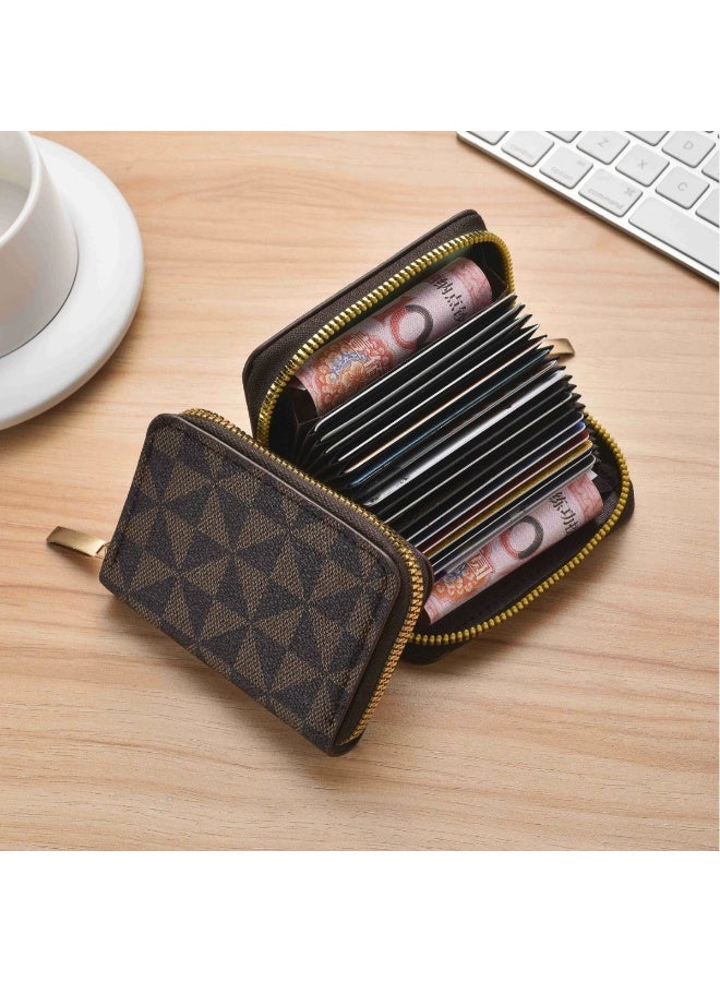 Goolsky Blocking Anti-Demagnetization 12-Slot Women's Card Holder Wallet - Retro with Plaid & Striped Design, Zipper Closure, Compact Organizer for Driver's License & IDs, High-End Niche Ins Grid Style, Polyester Lined Interior - Image 2