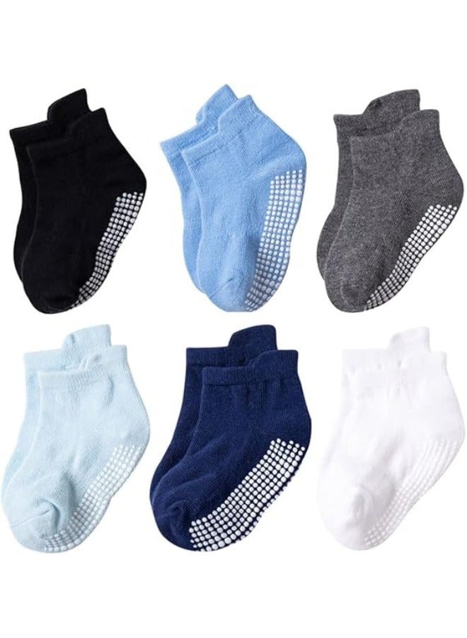 نيس آرت 6 أزواج من جوارب القطن الطفل متعددة الألوان المضادة للانزلاق - جوارب الكاحل الطفل المضادة للانزلاق للأولاد والبنات ، ناعمة وتتنفس ، متعددة الألوان (0-5 سنوات) - Image 1