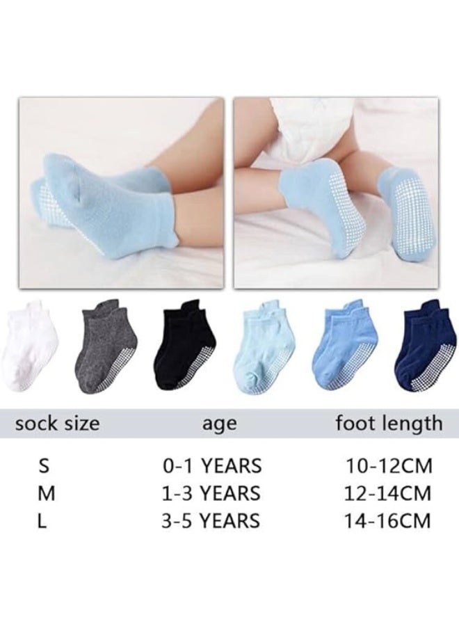 نيس آرت 6 أزواج من جوارب القطن الطفل متعددة الألوان المضادة للانزلاق - جوارب الكاحل الطفل المضادة للانزلاق للأولاد والبنات ، ناعمة وتتنفس ، متعددة الألوان (0-5 سنوات) - Image 3