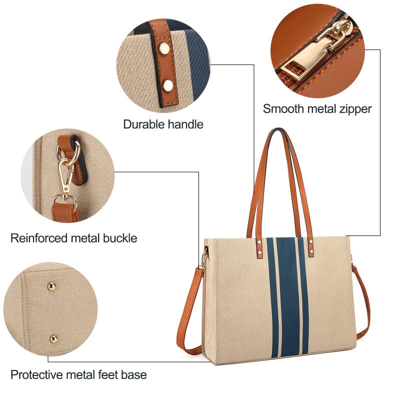 BOLOSTA Laptop Tote Bag for Women, Fits 15.6 Inch Laptop Bag, Large Canvas Work Tote Bags for Women, Computer Briefcase Shoulder Bag, Casual Beach Bag, Ideal for Travel/Daily Use/Birthday Gift - Image 5