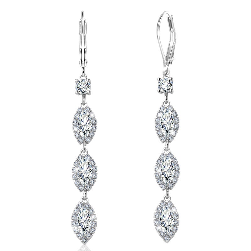 ALEXCRAFT Sterling Silver Leverback Drop Earrings, ALEXCRAFT Long Zirconia Dangle Earrings for Women Trendy Hypoallergenic 925 Sterling Silver Lightweight Dangling Teardrop Earring Brides Engagement Wedding - Image 1