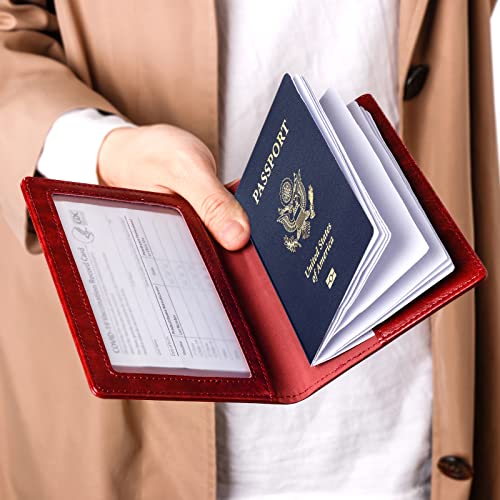 TIGARI Passport Holder for Travel Women Men, PU Leather Passport Wallet Cover Case Sleeve, Waterproof Protected Document Organizer, Family Vacation Plane Cruise Travel Essentials-Red - Image 3