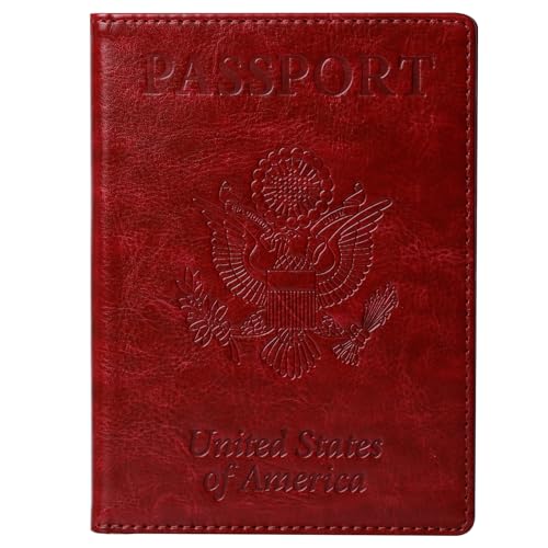 TIGARI Passport Holder for Travel Women Men, PU Leather Passport Wallet Cover Case Sleeve, Waterproof Protected Document Organizer, Family Vacation Plane Cruise Travel Essentials-Red - Image 1
