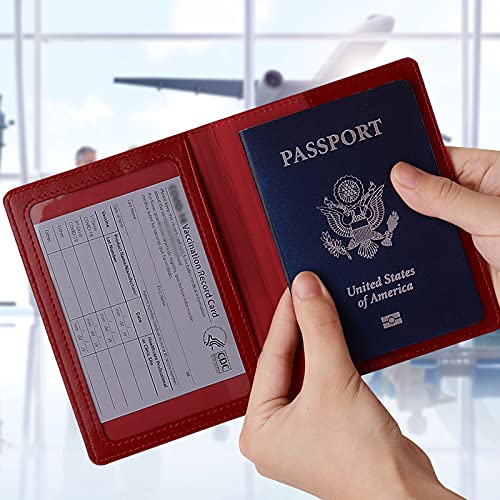 TIGARI Passport Holder for Travel Women Men, PU Leather Passport Wallet Cover Case Sleeve, Waterproof Protected Document Organizer, Family Vacation Plane Cruise Travel Essentials-Red - Image 5
