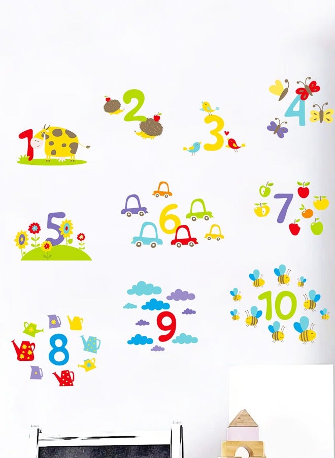 BF HOME Cartoon Numbers with Flowers & Animals Wall Stickers, Self-Adhesive Educational Decor for Nursery, Kindergarten Classroom, Kids Room Learning Wall Decals - Image 2