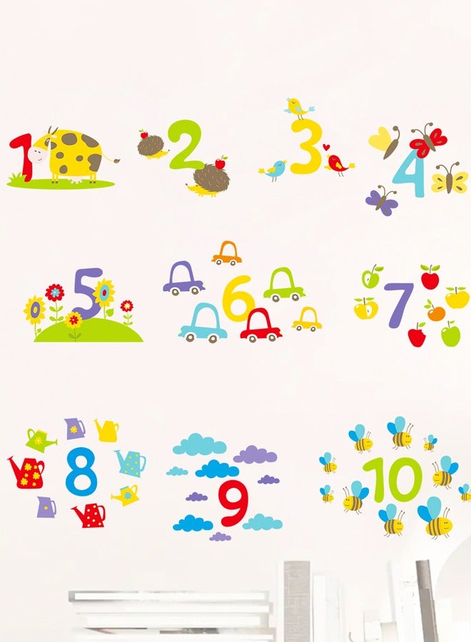 BF HOME Cartoon Numbers with Flowers & Animals Wall Stickers, Self-Adhesive Educational Decor for Nursery, Kindergarten Classroom, Kids Room Learning Wall Decals - Image 1