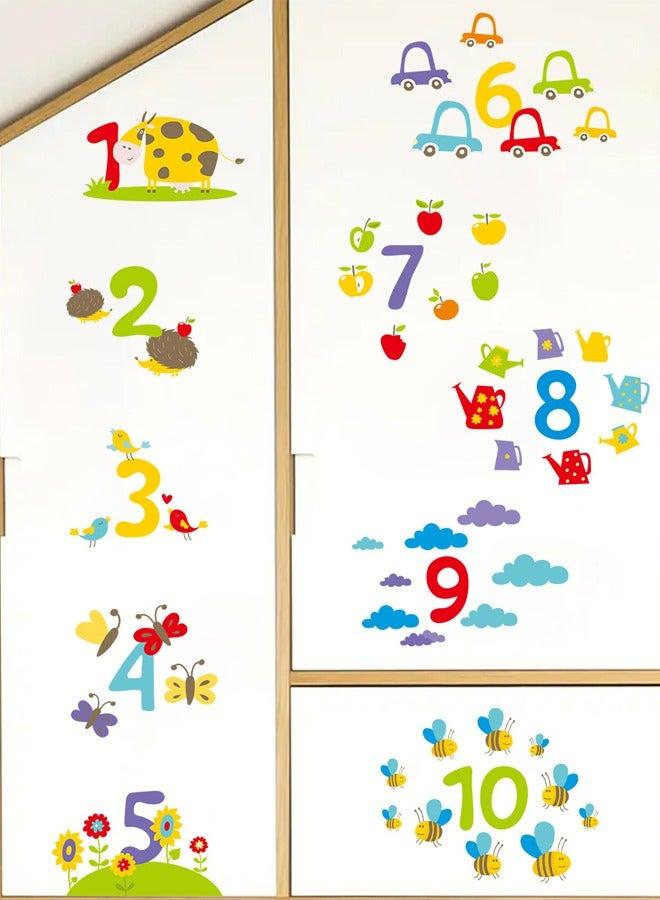 BF HOME Cartoon Numbers with Flowers & Animals Wall Stickers, Self-Adhesive Educational Decor for Nursery, Kindergarten Classroom, Kids Room Learning Wall Decals - Image 3