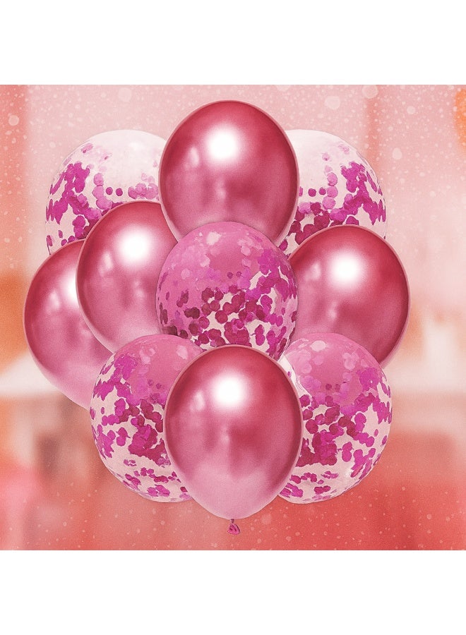 نقطة الحزب 10 قطع من بالونات اللاتكس، 12 بوصة من البالونات الوردية المعدنية (5 قطع) وبالونات وردية اللون (5 قطع) لتزيين أعياد الميلاد وحفلات الزفاف والحفلات - Image 1