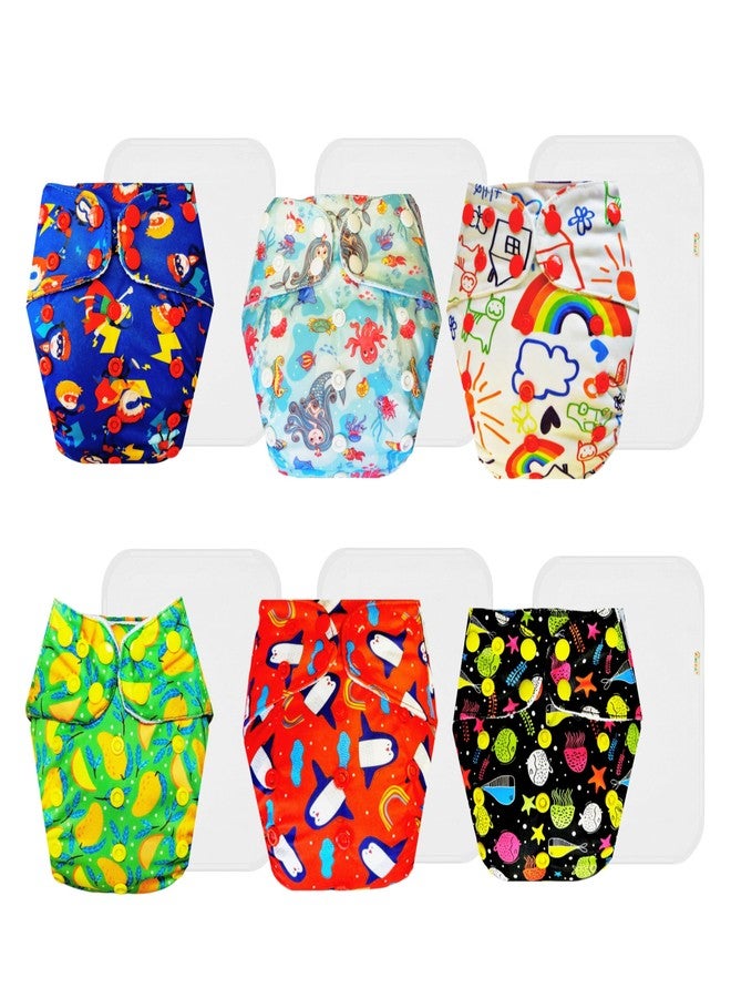 Dumbledo Premium Cloth Diaper with Cotton Insert (Pack of 6) | Snug Fit | Leakproof | Adjustable Snaps | All-Day Wear | 3 Months - 3 Years | Unisex Baby - Image 1