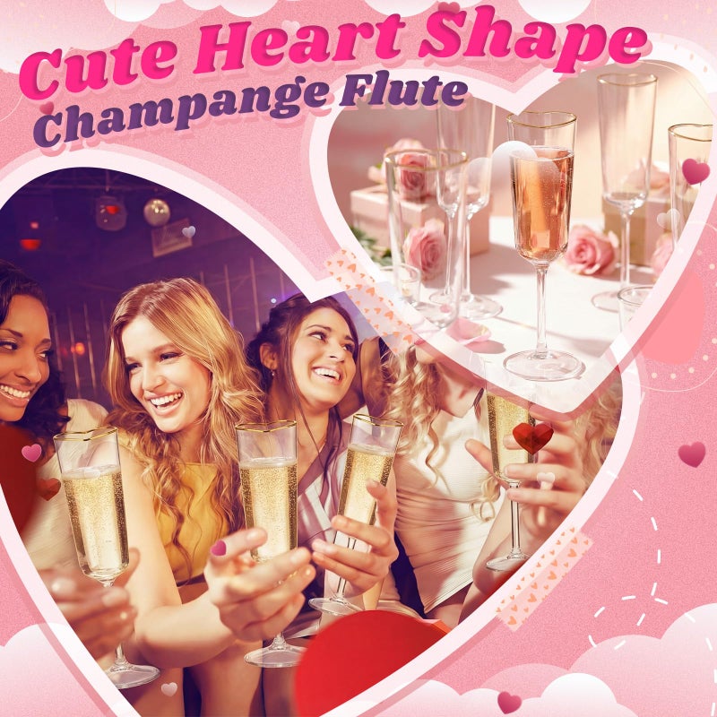 Potchen 12 Pcs Valentine's Day Heart Shape Plastic Champagne Flute Glasses with Gold Rim Gift Set 5 oz Elegant Red Cocktail Toasting Glasses Wine Cup Bulk for Wedding Bridal Birthdays Party Supplies - Image 5