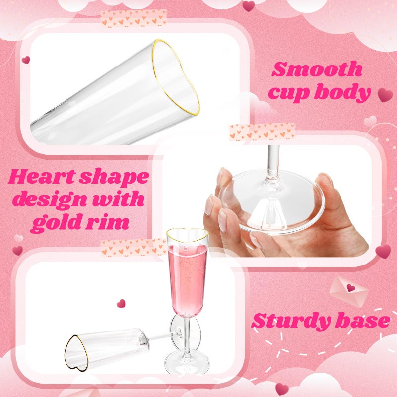 Potchen 12 Pcs Valentine's Day Heart Shape Plastic Champagne Flute Glasses with Gold Rim Gift Set 5 oz Elegant Red Cocktail Toasting Glasses Wine Cup Bulk for Wedding Bridal Birthdays Party Supplies - Image 4