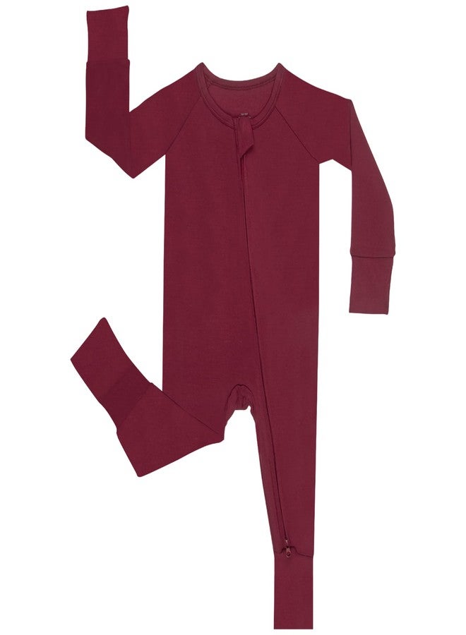 GUISBY Baby Pajamas, Cozy Long Sleeve with Double Zipper Pajamas Maroon 18-24 Months - Image 1