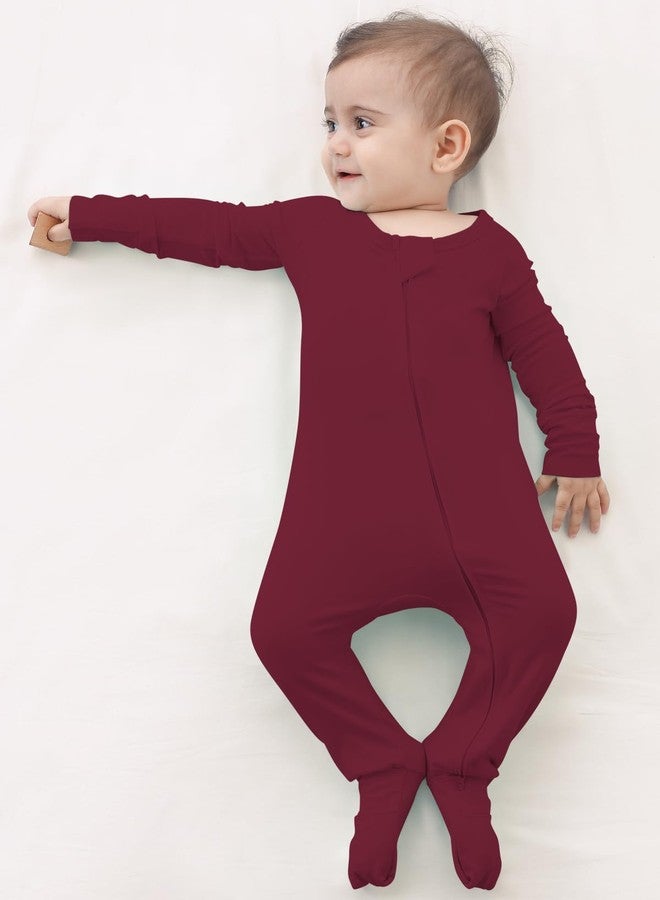 GUISBY Baby Pajamas, Cozy Long Sleeve with Double Zipper Pajamas Maroon 18-24 Months - Image 4