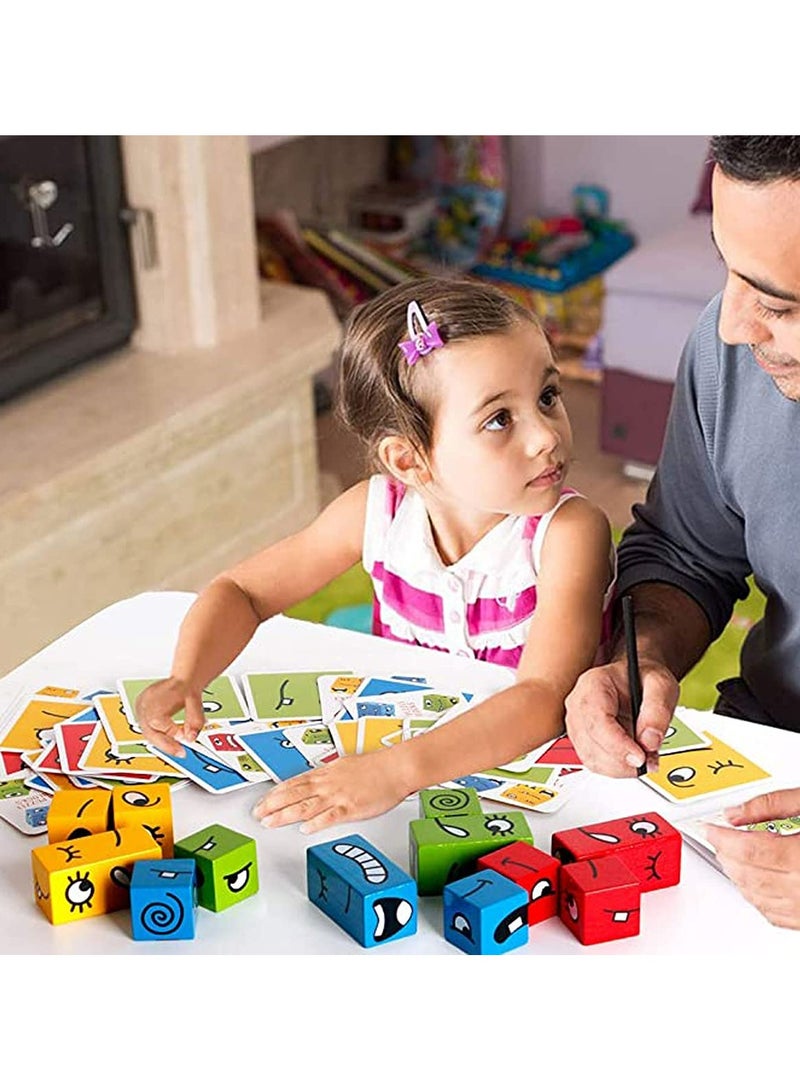 Wooden Expressions Matching Block Puzzles Building Cubes Toy Borad Games Educational Montessori Toys for Kids Ages 3 Years and Up - Image 4