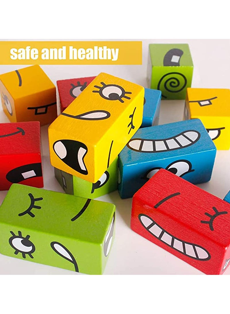 Wooden Expressions Matching Block Puzzles Building Cubes Toy Borad Games Educational Montessori Toys for Kids Ages 3 Years and Up - Image 3