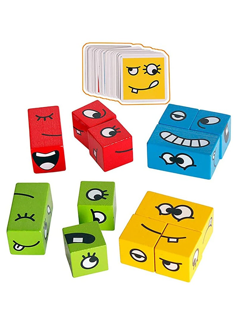 Wooden Expressions Matching Block Puzzles Building Cubes Toy Borad Games Educational Montessori Toys for Kids Ages 3 Years and Up - Image 1