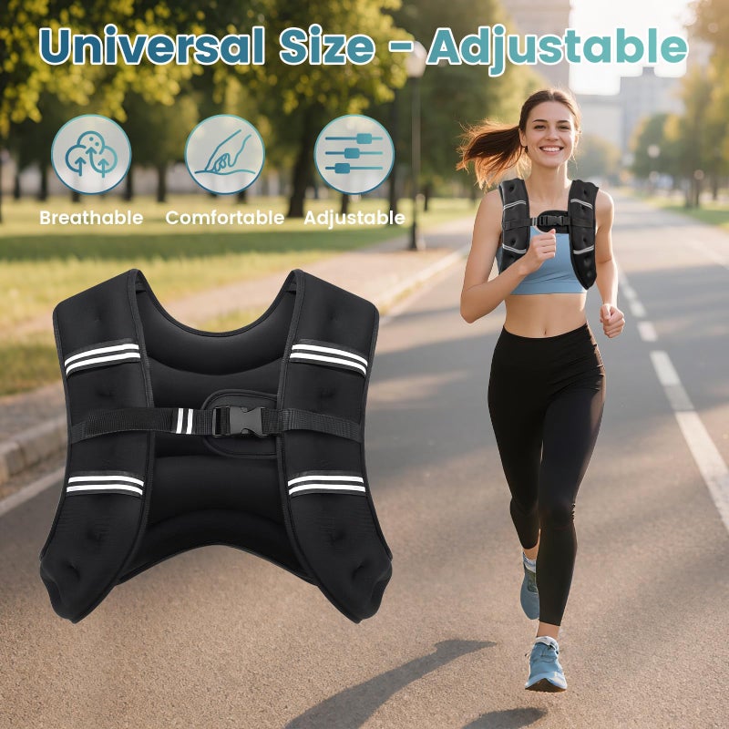 Cavry Weighted Vest, 8lb/12lb/16lb/20lb/25lb/30lb Weight Vest with Two Adjustment Straps for Men Women, Body Weight Vests Adjustable with Reflective Stripe for Strength Training, Running, Training Workout, Jogging, Walking-8LB - Image 4