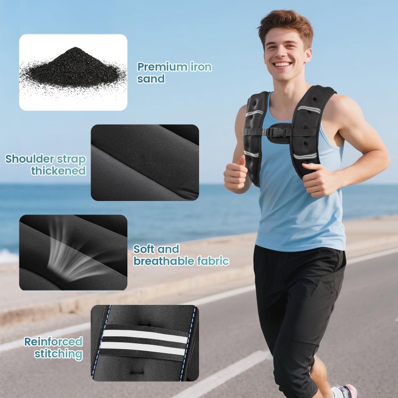 Cavry Weighted Vest, 8lb/12lb/16lb/20lb/25lb/30lb Weight Vest with Two Adjustment Straps for Men Women, Body Weight Vests Adjustable with Reflective Stripe for Strength Training, Running, Training Workout, Jogging, Walking-8LB - Image 5