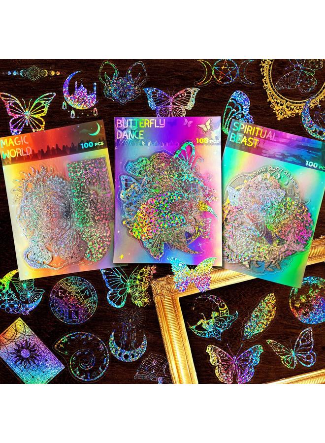 Bluejw 300 Sheets Of Laser Sticker Paper Butterfly Magic World Children's Reward Decoration Colorful Pet Laser Back Card Sticker - Image 4