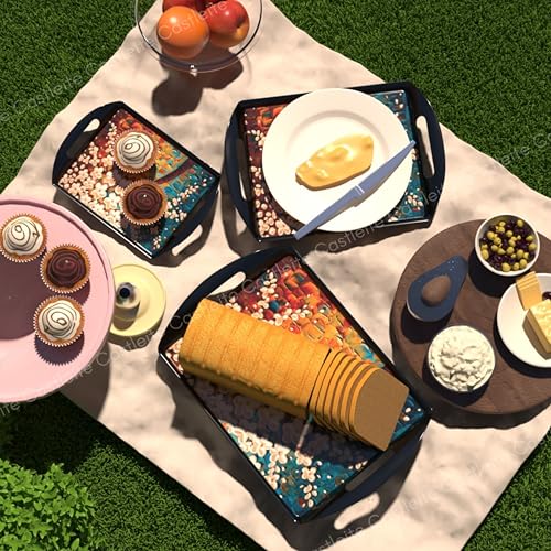 Castleite Aroma Series Melamine Trays Set of 3 with Handles for Serving Snacks or Tea – A Designer Tray for Home or Cafe Use (Hilton Tree) - Image 3