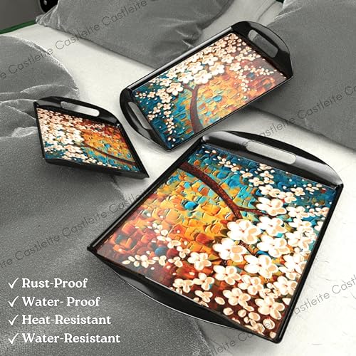 Castleite Aroma Series Melamine Trays Set of 3 with Handles for Serving Snacks or Tea – A Designer Tray for Home or Cafe Use (Hilton Tree) - Image 4