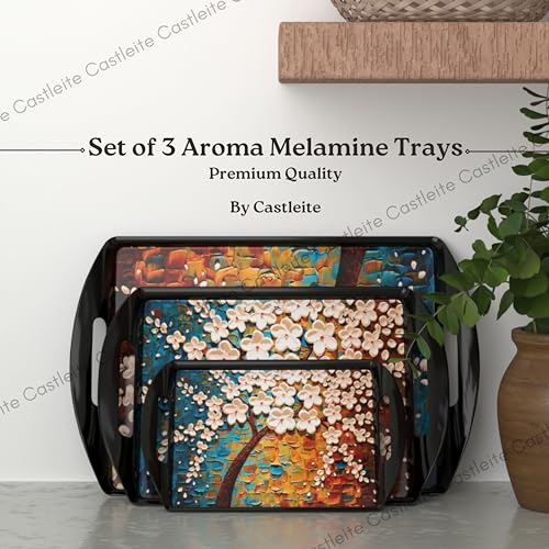 Castleite Aroma Series Melamine Trays Set of 3 with Handles for Serving Snacks or Tea – A Designer Tray for Home or Cafe Use (Hilton Tree) - Image 2