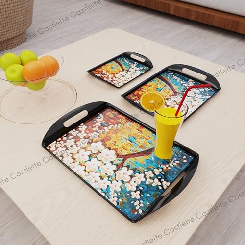 Castleite Aroma Series Melamine Trays Set of 3 with Handles for Serving Snacks or Tea – A Designer Tray for Home or Cafe Use (Hilton Tree) - Image 5