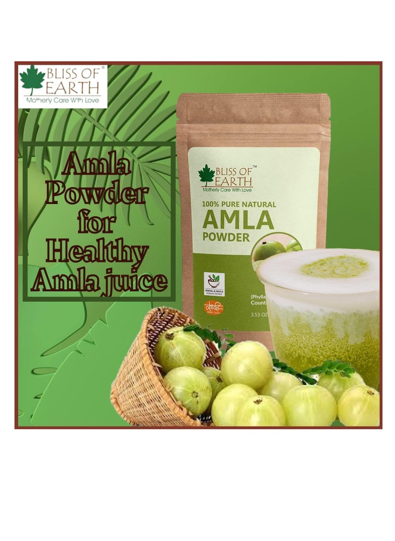 BLISS OF EARTH 100% Pure Natural AMLA Powder 453GM Indian Gooseberry Great For Hair Conditioning and Hair Coloring Mixture Natural Vitamin C and Antioxidants Pack of 4  - Image 2