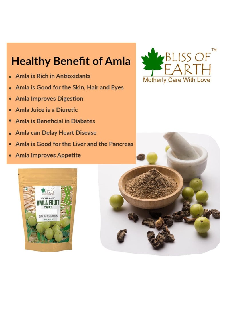 BLISS OF EARTH 100% Pure Natural AMLA Powder 453GM Indian Gooseberry Great For Hair Conditioning and Hair Coloring Mixture Natural Vitamin C and Antioxidants Pack of 4  - Image 3