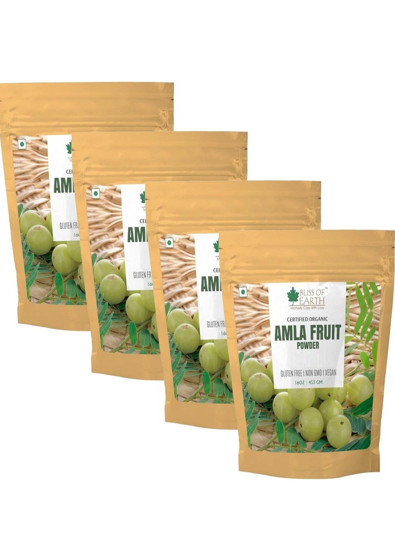 BLISS OF EARTH 100% Pure Natural AMLA Powder 453GM Indian Gooseberry Great For Hair Conditioning and Hair Coloring Mixture Natural Vitamin C and Antioxidants Pack of 4  - Image 1