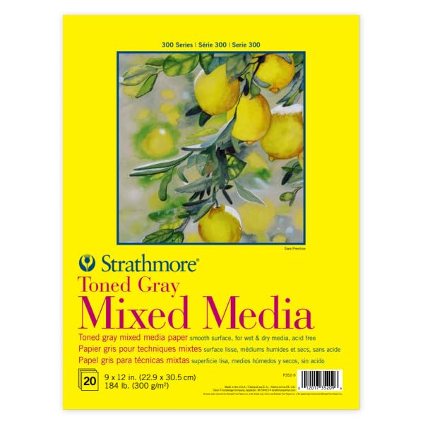 Strathmore 300 Series Mixed Media Pad Toned Gray Tape Binding 184lb 300gsm 20 Sheet 9x12 inch 1 Count