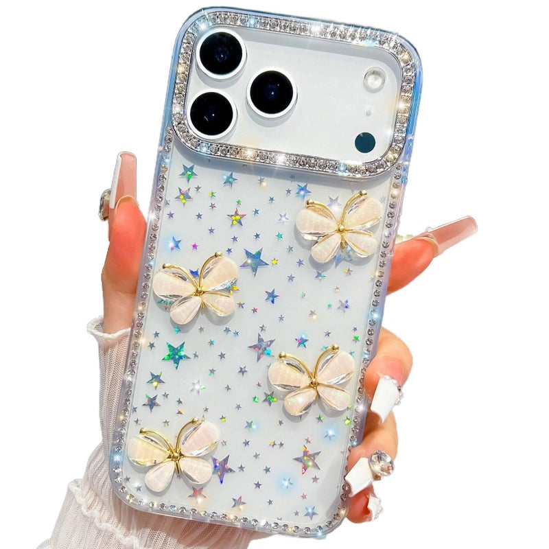 غطاء واقي بAcrylic لـ iPhone 13 مع حماية من السقوط وبريق مع مقاوم للصدمات مع نقشة الفراشة باللون Butterfly من الأكريليك - Image 5