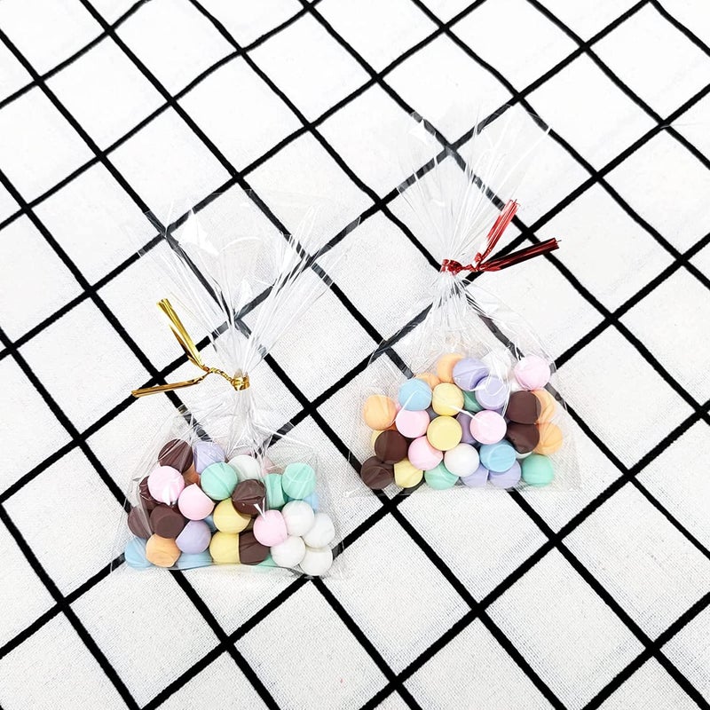 XLSFPY 100PCS Cellophane Bags Clear Plastic Cello Bags 4x6 with 4" Twist Ties 5 Mix Colors - 1.4 mils Thick OPP Treat Bags for Gift Wrapping Packaging Decorations Storage (4'' x 6'') - Image 4