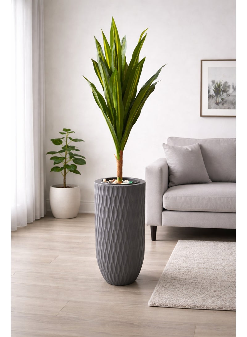 Artificial rhododendron, tall indoor decorative plant in a modern floor pot – a luxurious ornamental tree for entryways, living rooms, and offices – realistic design with a natural touch and a stylish striped pot. - Image 2