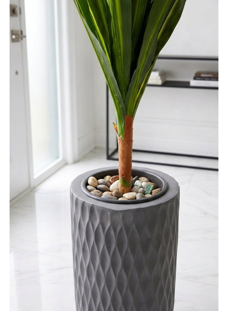 Artificial rhododendron, tall indoor decorative plant in a modern floor pot – a luxurious ornamental tree for entryways, living rooms, and offices – realistic design with a natural touch and a stylish striped pot. - Image 3