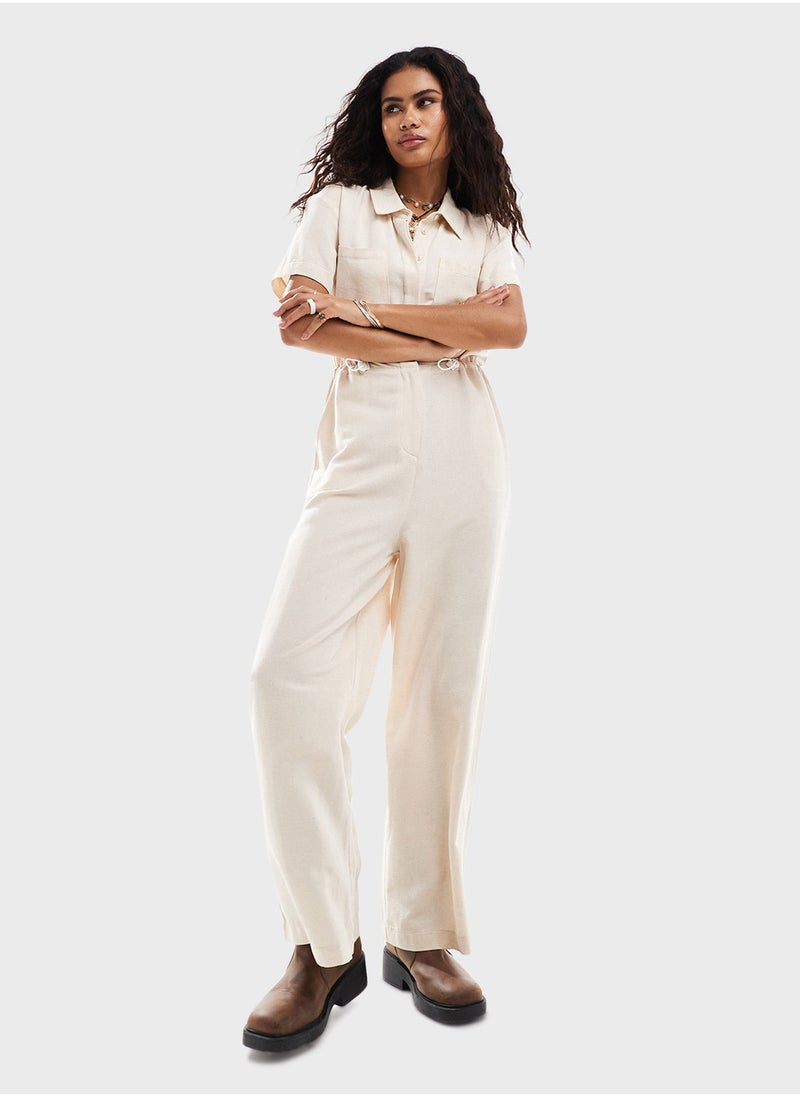 Reclaimed Vintage Drawstring Detail Linen Jumpsuit  - Image 1