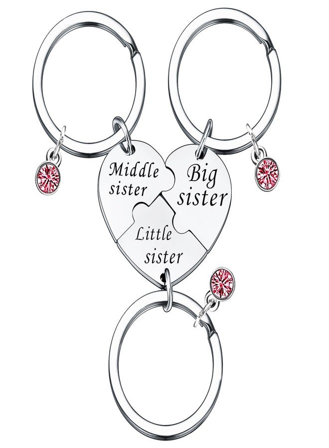 Nimteve 3PCS Sister Keychain Heart Matching Keyring for Sister Big Sis Middle Sis Little Sis Gift Christmas Birthday Gifts for Sisters - Image 1