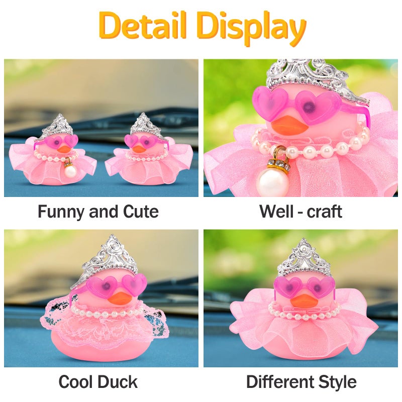 wonuu Car Rubber Duck Decoration Pink Car Accessories for Dashboard, Pink Pearl String - Image 3