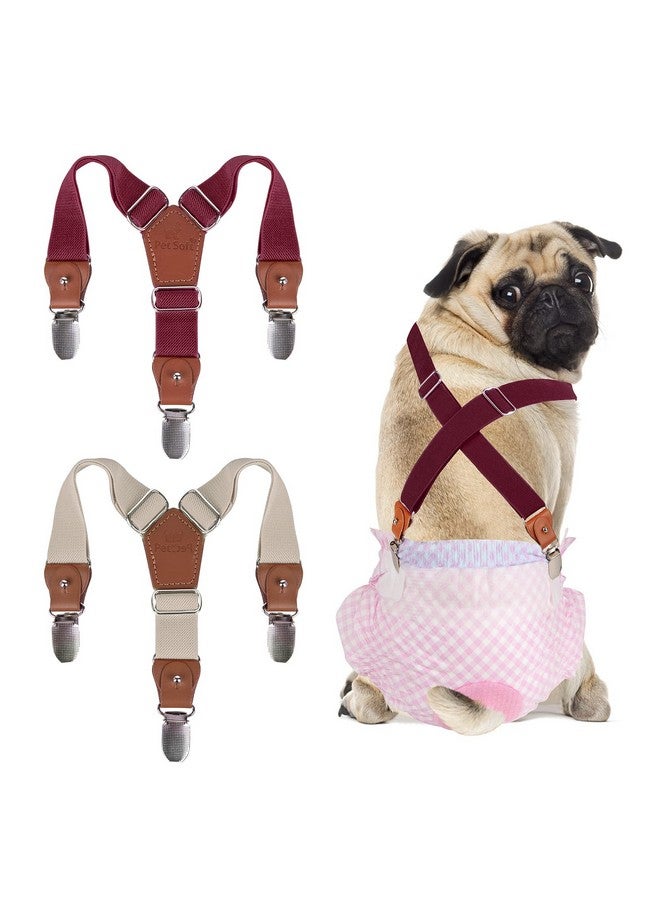Pet Soft Dog Suspenders 2 Pieces Female Dog Diaper Suspenders for Dogs Diaper Keeper Suspender for Dog Skirt, Dog Dress (Brown & Burgundy, XS/S) - Image 1