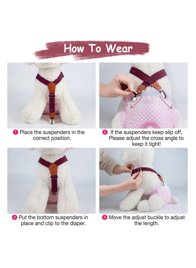 Pet Soft Dog Suspenders 2 Pieces Female Dog Diaper Suspenders for Dogs Diaper Keeper Suspender for Dog Skirt, Dog Dress (Brown & Burgundy, XS/S) - Image 5