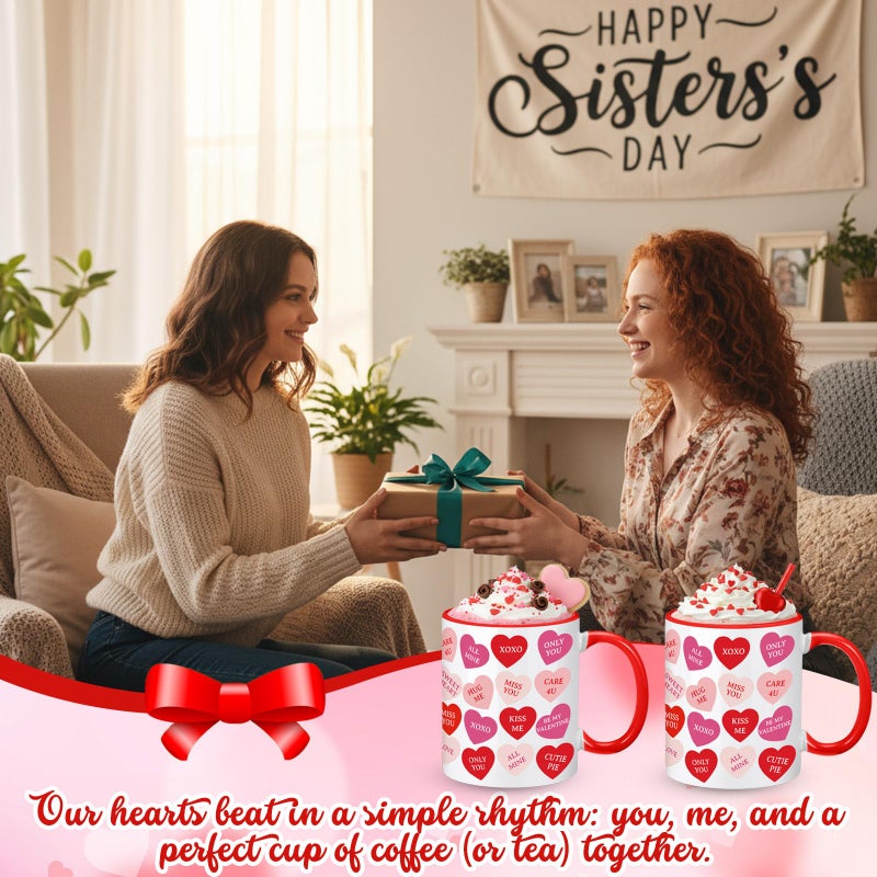 Sliner 2 Pcs Valentines Day Heart Mugs Ceramic Coffee Cups 11 oz Love Couple Mug Set for Galentine's Day Anniversary Wedding Engagement Couple Gifts(Conversation Hearts) - Image 4