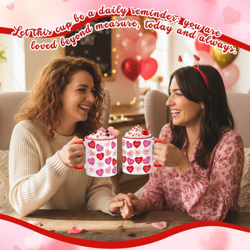 Sliner 2 Pcs Valentines Day Heart Mugs Ceramic Coffee Cups 11 oz Love Couple Mug Set for Galentine's Day Anniversary Wedding Engagement Couple Gifts(Conversation Hearts) - Image 3