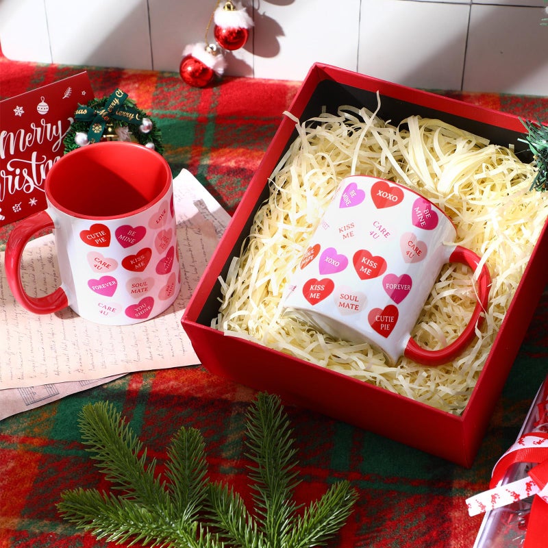 Sliner 2 Pcs Valentines Day Heart Mugs Ceramic Coffee Cups 11 oz Love Couple Mug Set for Galentine's Day Anniversary Wedding Engagement Couple Gifts(Conversation Hearts) - Image 2